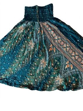 Joob Joob Teal & Gold Peacock Bohemian Harem Pants Size Small GUC